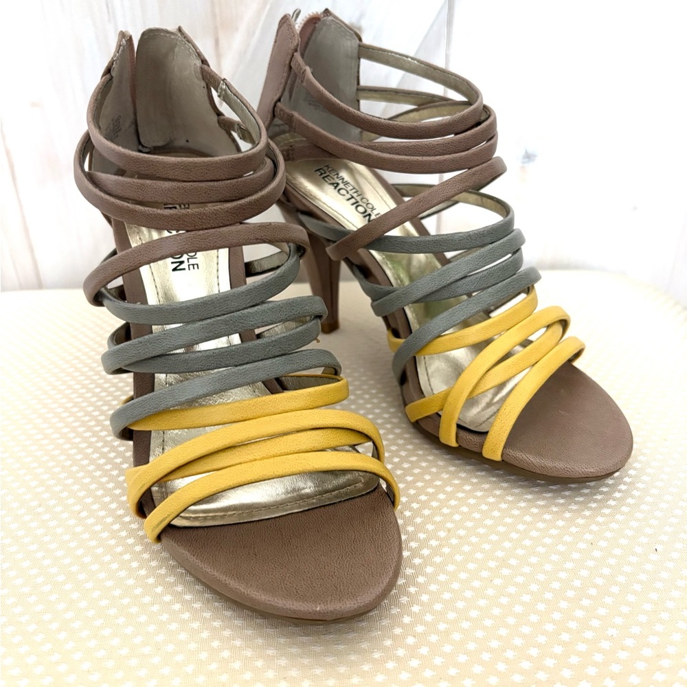 Kenneth Cole Reaction Women's Strappy Ankle Booties- Light Brown, Gray, Yellow 6